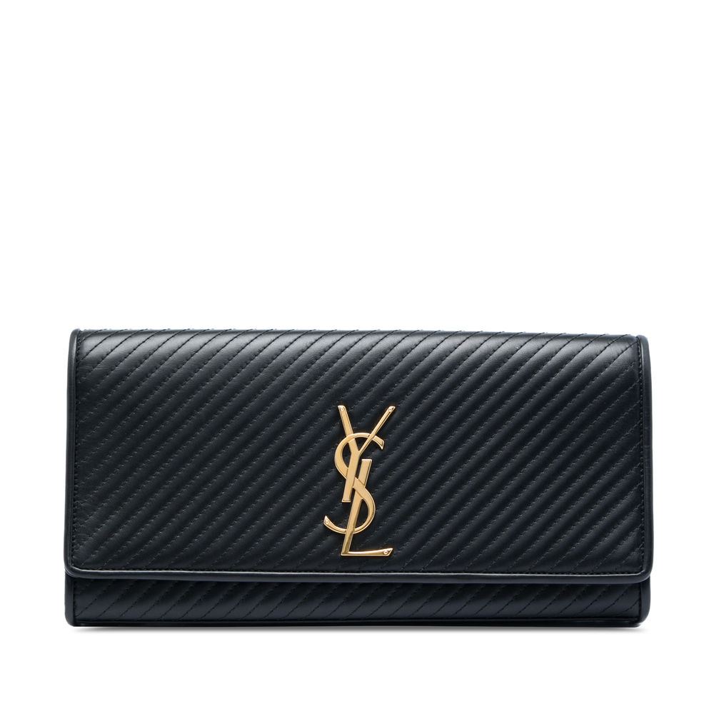Pre-Loved Saint Laurent Matelasse Diagonal Calfskin Monogram Cassandre Clutch